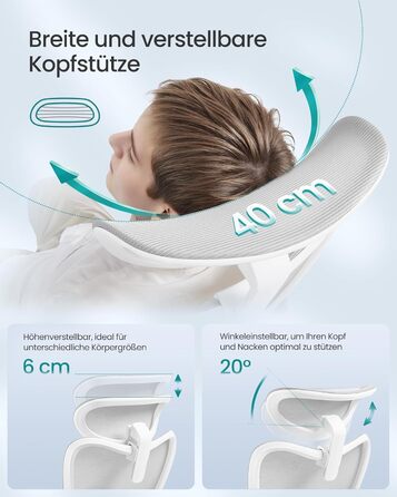 Офісний стіл SONGMICS, ергономічне крісло, комп'ютерне крісло, регульована поперекова та підголовна підтримка, до 150 кг, регульована висота, Taubengrau (сірий голуб) OBN066GD01