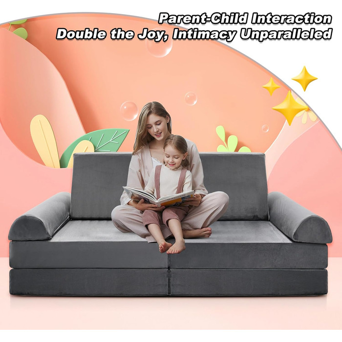 Дитяче м'яке диван-конструктор SUNYRISY Funzy 10 елементів, сірий. Модульний диван-конструктор для дитячої кімнати, зручна кутова зона, виготовлений з пінопласту.