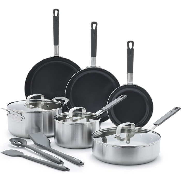 Набір сковорідок GreenPan x Bobby Flay, 20.3 см та 25.4 см, професійний, тришаровий, з антипригарним покриттям, індукційний, для посудомийної машини (12 предметів)