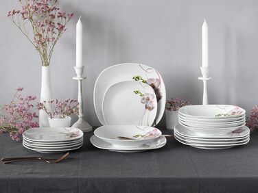 CreaTable Серія Square Orchidee: 18-частинний порцеляновий сервіз для 6 осіб (кавовий сервіз)