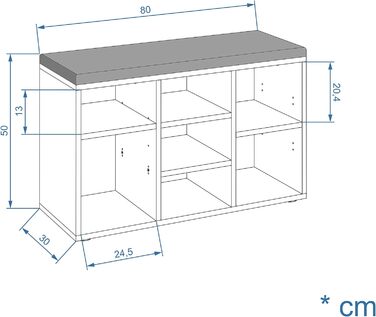 Лавка для взуття з сидінням - Полиця для взуття біла 80 x 50 x 30 см Тумба для взуття з лавкою Лавка для передпокою з місцем для зберігання Лавка для одягу Sofia 80 x 30 x 50 см Біла Оббивка сіра