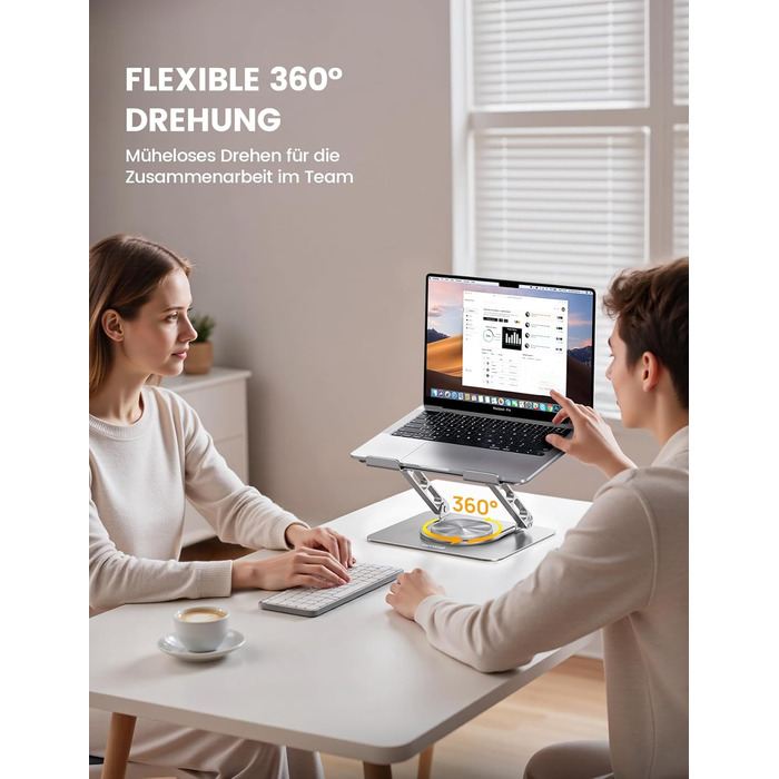 Підставка для ноутбука Lamicall, регульована - 360° обертання, складна, алюмінієва - для столу/офісу, універсальна ергономічна підставка для Macbook Pro Air, 10-17,3' - срібна