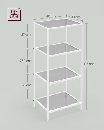 Регал VASAGLE з 5 полицями, для ванної кімнати, вітальні, кухні, офісу, скло, метал, LGT029A01
