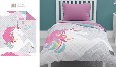 Дитяче покривало Carpe Sonno для дитячих ліжок 170 х 210 см з кольоровою дизайнерською ковдрою для двостороннього - односпальне ліжко односпальне стьобане (Unicorn Pink)