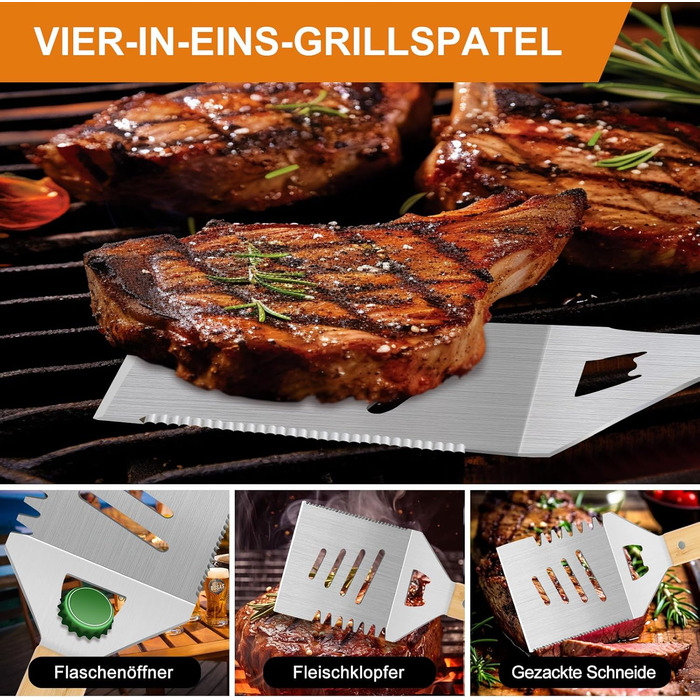 Набір барбекю 4 шт. з нержавіючої сталі: інструменти для гриля, аксесуари для барбекю, подарунок для чоловіків, набір у кейсі для дачі та кемпінгу