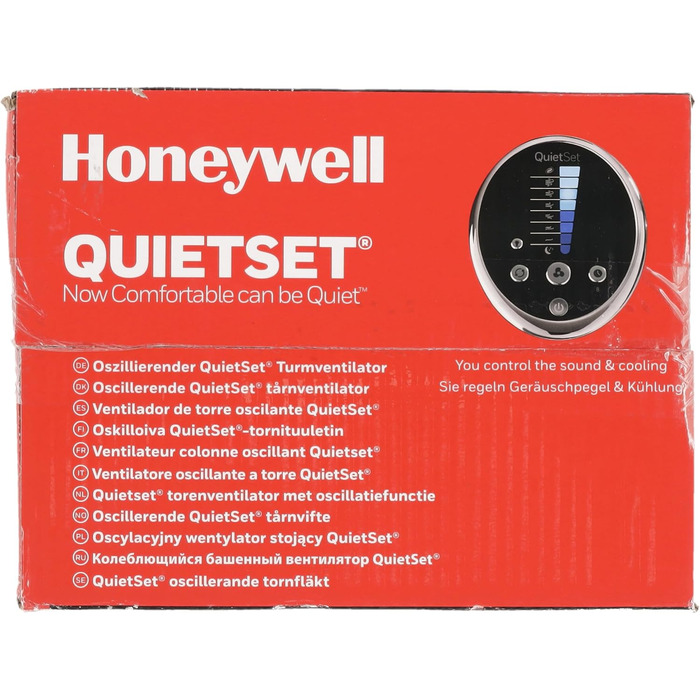 Баштовий вентилятор Honeywell QuietSet Oscillating для всієї кімнати (5 налаштувань швидкості, коливання 80, функція таймера, автоматичне вимкнення освітлення, дистанційне керування) (HYF290, одинарний)