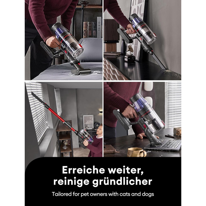 Бездротовий акумуляторний пилосос Ultenic U16 Flex: 550W, 50000Pa, 60 хв роботи, сенсорний екран, труба-кліпса, док-станція, антизаплутування для твердих поверхонь, килимів та шерсті тварин