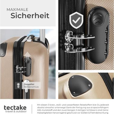 Набір валіз Tectake 3шт з ваговою та ідентифікатором, M-L-XL, ABS, телескопічна ручка, Champagner