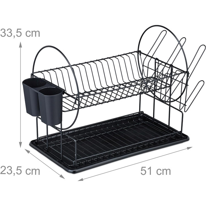 Решітка для посуду Relaxdays, 2 рівні, 33,5x523,5 см, підставка для посуду, чорна, 80 заліза