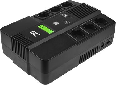 ДБЖ Green Cell 800 ВА (480 Вт) AVR USB/RJ45 6 Schuko виходів РК-екран Компактний