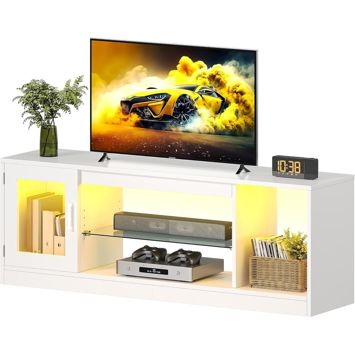 Тумба під телевізор YITAHOME з RGB-підсвічуванням, білий колір, 148 x 32 x 51 см, з полицями для 43