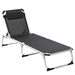 Outsunny Sun Lounger Садовий шезлонг 5-позиційний регульований складний ергономічний з сіткою чорний 170 x 60 x 76 см для відпочинку на свіжому повітрі