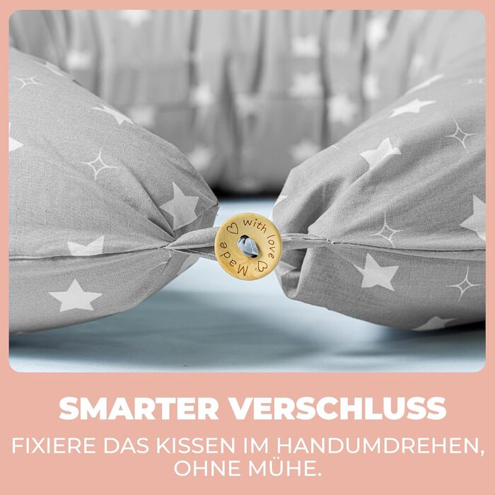 Підтримка для вагітних Stillkissen XXL 200x70см, подушка для годування та сну, балоньєра, бавовняний чохол, ергономічна, багатофункціональна, 100% бавовна, сірий колір з білими зірками