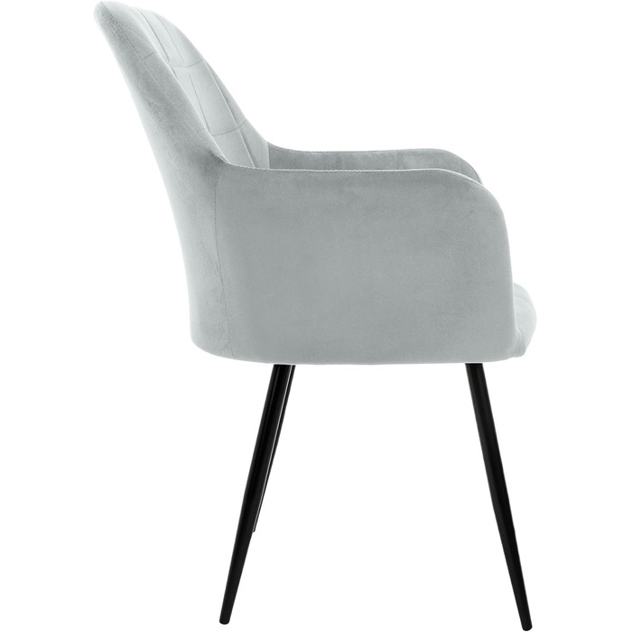 6 стільців для їдальні ECD Germany сірого кольору з підлокітниками та спинкою, м'яке крісло з велюровим покриттям, металеві ніжки, ергономічні стільці для кухні та вітальні