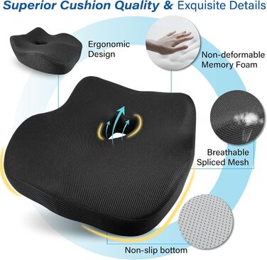 Автокрісло-подушка для спини з Memory Foam для полегшення болю в попереку, велике сидіння для коротких водіїв у далеких поїздках - подушка для автомобіля, офісу - чорний