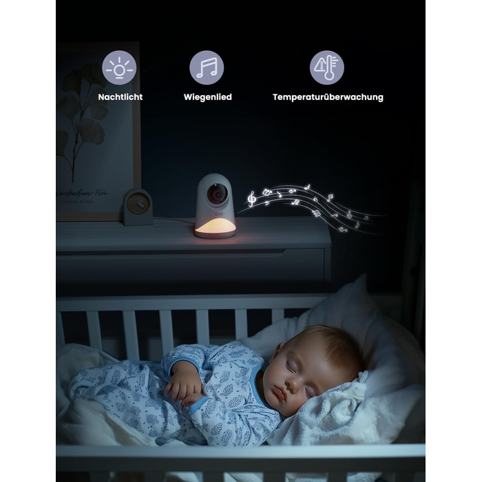 Відеоняня GHB з камерою 5'' HD IPS, 720P, 3050mAh, VOX, Zoom 3X, Нічне бачення, Зв'язок, 8 колискових, Підтримка 4 камер