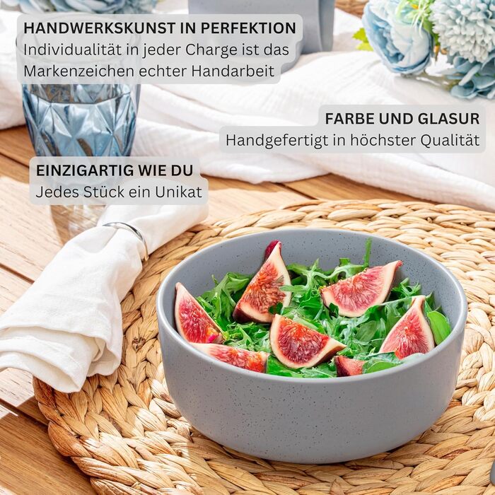 SÄNGER Leeds Sterling | Набір керамічних мисок, 6 предметів, миски для пластівців на 6 осіб, миски, стійкі до подряпин, стійкі до використання в мікрохвильовій печі, можна мити в посудомийній машині, маленькі миски, глибокі тарілки, сірі, 780 мл | КОЛЕКЦІ