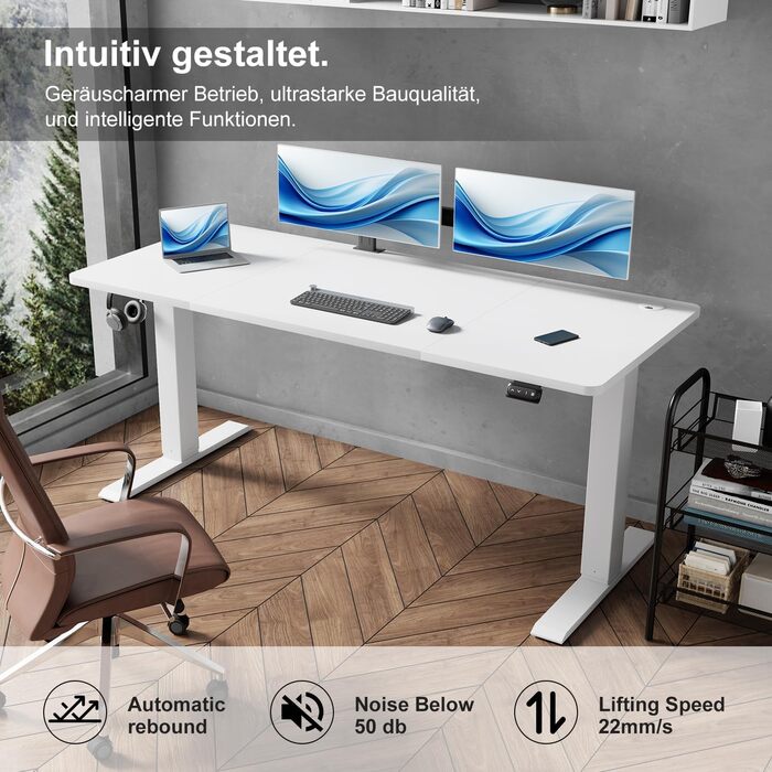 Електричний стіл Devoko 160x70 см, регульована висота, стійкий, з пам'яттю, для роботи та навчання (білий)