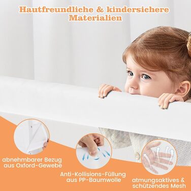 Бортик для ліжка COSTWAY складаний, захисний бар'єр для ліжка з регульованими ременями, швидке складання в один клік, захист від випадання для батьківських та дитячих ліжок (Сірий, 120x42 см)