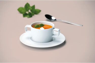 Набір супових мисок White Delight з блюдцями, порцеляна, 6 чашок 30 мл, 6 тарілок Ø 19 см, глянцевий білий, сучасний, для супу, салату або рагу, для сервірування на 6 осіб, 6 шт., palmer