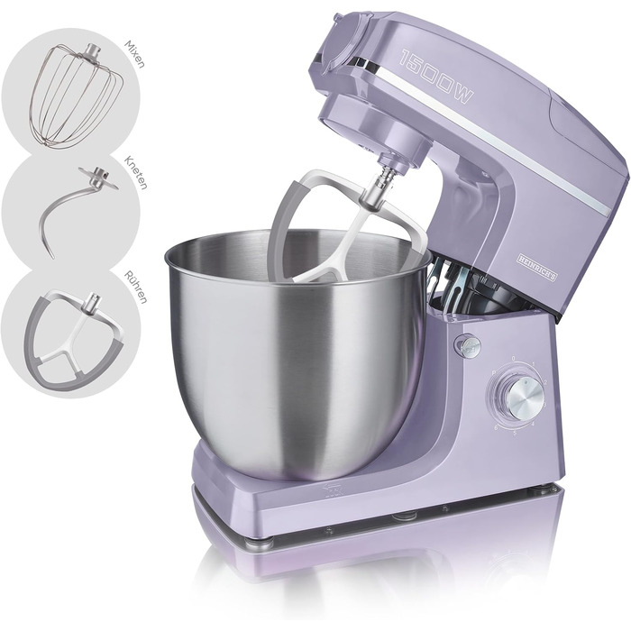 Кухонний комбайн HEINRICHS 3-в-1: міксер, м'ясорубка, кухонний прилад 1500W, 6 швидкостей, 1.5л чаша, 10л нержавіюча сталь (фіолетовий)