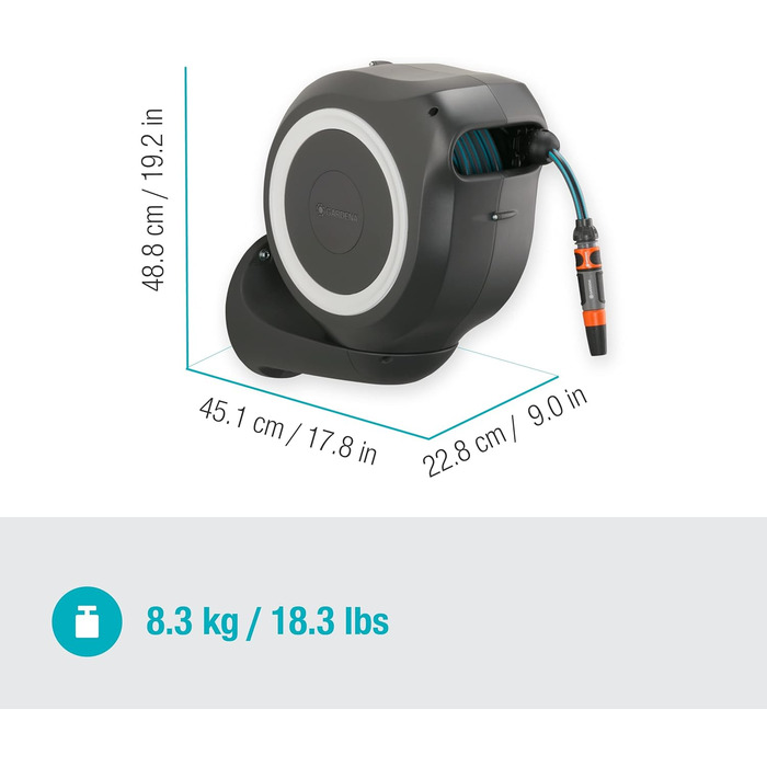 Шланг садовий Gardena RollUp M 20м: гнучкий, з тримачем для стіни, з розпилювачем та шлангом 20м (18610-20)