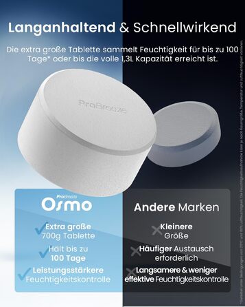 Pro Breeze Osmo: Безшумний та перезаповнюваний осушувач повітря для дому, спальні, шафи, авто. Таблетка 700г (до 100 днів). Колір: Marineblau (Морський синій)