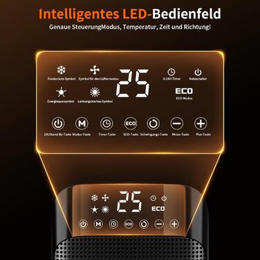 Електричний обігрівач YASHE 1800W з осциляцією 75°, економний та тихий, PTC керамічний нагрів з термостатом, захист від перегріву та перекидання, таймер 24 год, портативний з пульт керування