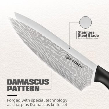 Набір кухонних ножів Katisun 16 шт. з японської сталі, з підставкою, точилкою, дощечкою та ножицями. Набір ножів для нарізки, шинкування та різання, безпечний для миття в посудомийній машині (15 ножів, лазерне різання)