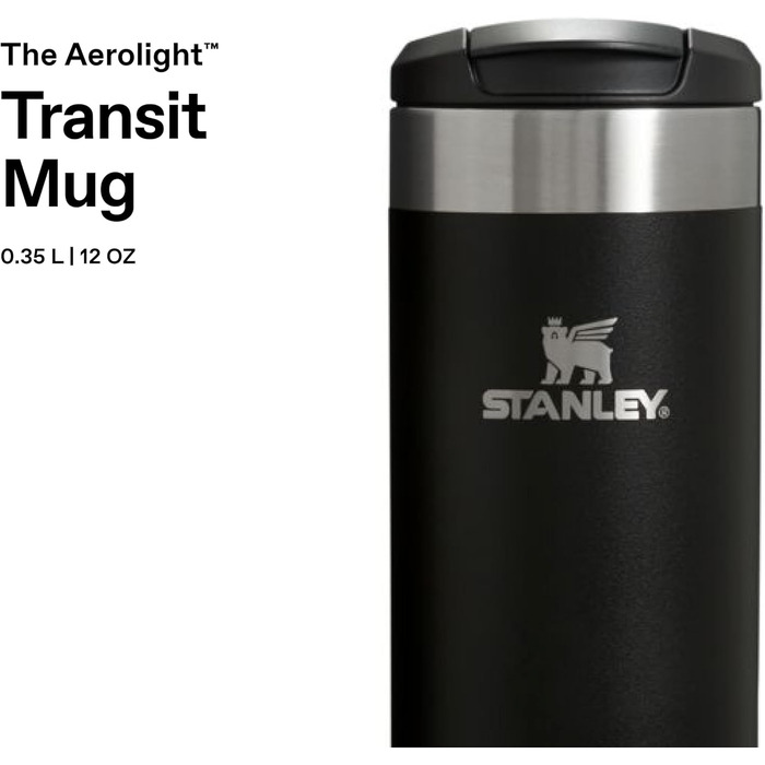 Термокружка Stanley Aerolight Transit - 350 мл, чорна - Зберегає тепло до 6 годин, миється в посудомийній машині, для кави з собою