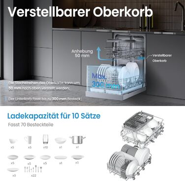 Посудомийна машина Midea SV 5.14K10C, 45 см, 10 комплектів, вбудована, WIFI, 8 програм, 44 дБ, автоматичне відкриття дверцят, таймер затримки 0-24 год, Inox