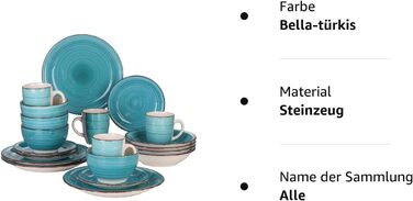 Комбінований набір Фаянсовий посуд, Vancasso Bella ручний розпис, марокканський стиль, вінтажний зовнішній вигляд, ручний розпис, на 12 осіб (набір посуду з 20 предметів, белла-бірюза)