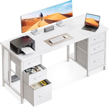 Комп'ютерний стіл Coleshome з 6 шухлядами, 160x52 см, білий для дому та офісу