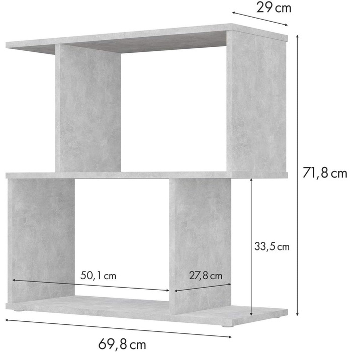 Книжкова шафа Polini Smart Standing Shelf у S-подібній формі 2 відділення 71,8 x 69,8 x 29 см (сірий)