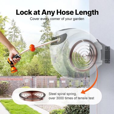 Збірний барабан для шланга VEVOR 12 мм x 40 м з кріпленням на стіну, автоматичний зворотний відбій, поворотна кріплення 180° та насадка з 9 шаблонами