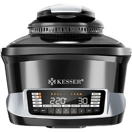 Мультиварка KESSER® 8л з фритюрницею, 16 програм, срібна: приготування на грилі, випікання, тушкування, приготування на пару, підтримка тепла, рисоварка, функція йогурту