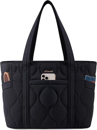 Сумка для ноутбука LOVEVOOK 15.6 дюймів, жіноча сумка-шоппер, велика містка сумка-тоут для роботи, навчання, подорожей, чорна