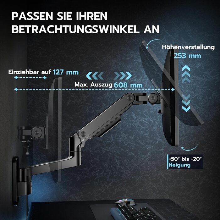 Кріплення для монітора Ares Wing на стіну, 17-49 дюймів, до 20 кг, VESA 75/100, чорний