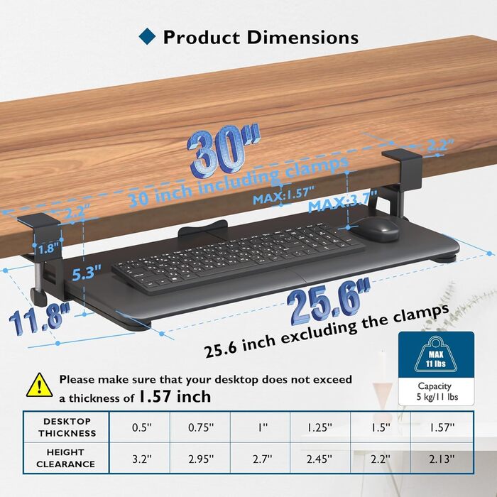 Підставка для клавіатури BONTEC під стіл, висувна з К-подібною фіксацією, великого формату, стійка, висувна, 650(760мм) x 300 мм, вінтажно-коричнева, ДСП