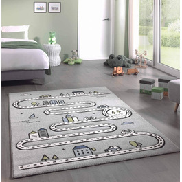 Дитячий килим з мериноса вуличний килим для хлопчиків з вулицями і будинками сірого кольору розмір 140x200 см