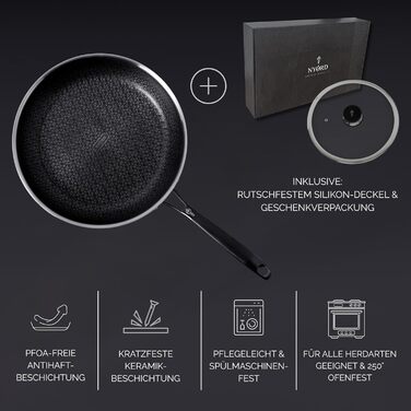 Німецька сковорода NYORD з нержавіючої сталі - антипригарна, з керамічним покриттям, для індукції, газу та кераміки, з кришкою, 24 см