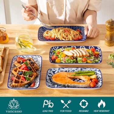 Набір тарілок Vancasso SELENE, 6 шт., прямокутні, 22x13 см, блакитні - для закусок, суші, десертів, фруктів