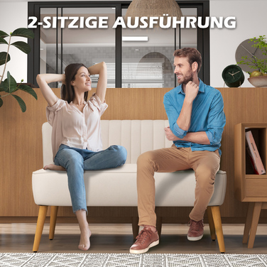 Диван Ретро Стиль, 2-місний, на дерев'яних ніжках, 117 см x 56,5 см x 77 см, Кремово-білий