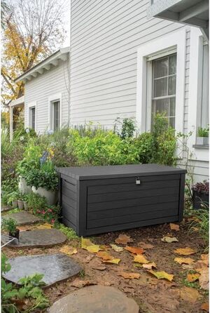 Ящик для зберігання Keter Blackwood 623л, чорний - водонепроникний, з газовими амортизаторами, витримує до 272 кг