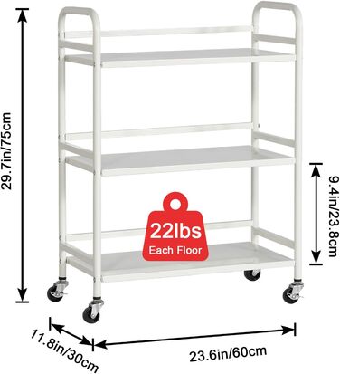 Металевий сервісний візок HDANI з 3 ярусами, на колесах, 48x30x75 см, для кухні, вітальні, бару, ванної кімнати