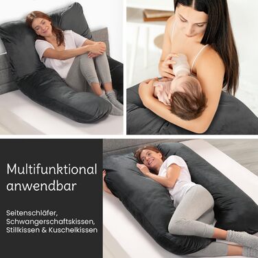 Подушка для вагітних ELONEO XXL, подушка для сну на боці, вагітність, велика U-подібна подушка, подушка для годування з м'яким, знімним та пральним чохлом, сіра антрацит