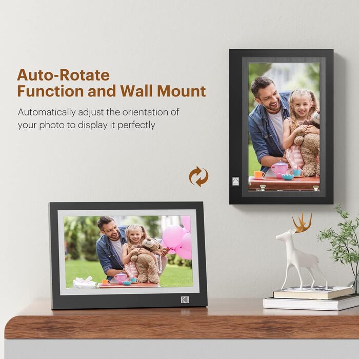 Цифровий фоторамка Kodak 10.1 дюйма з IPS-екраном, підтримкою USB/SD, відтворення фото/музики/відео, календарем та будильником, з пультом дистанційного керування (Чорний)