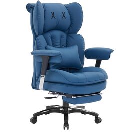 Офісний стілець Efomao X-Stickerei для дому та офісу, шкіряний (PU), з регульованою спинкою, підставкою для ніг та підтримкою попереку, витримує до 200 кг, чорний