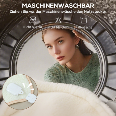 Електрична ковдра з двозонним регулюванням температури 160 x 140 см, яку можна прати в пральній машині, з 5 рівнями нагріву, таймером на 10 годин та захистом від перегріву.