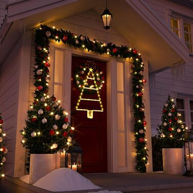 Різдвяні вогні Зовнішня батарея, 61-сантиметровий світлодіодний ланцюговий акумулятор для сходів з таймером, 8 режимів, водонепроникна ялинка з ланцюговим світлом для критого зовнішнього вікна для різдвяних прикрас (теплий білий)